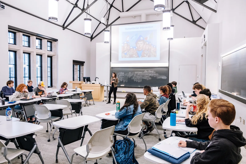 Students in a college lecture room