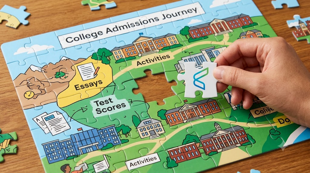 Jigsaw puzzle map labeled College Admissions Journey